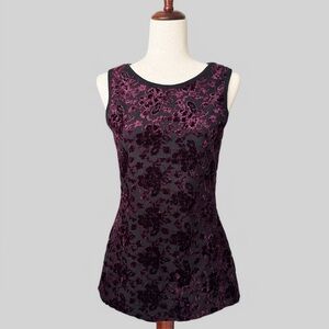 Vintage Y2K velvet burnout tank Black Purple stretch Top whimsigoth sz M 995